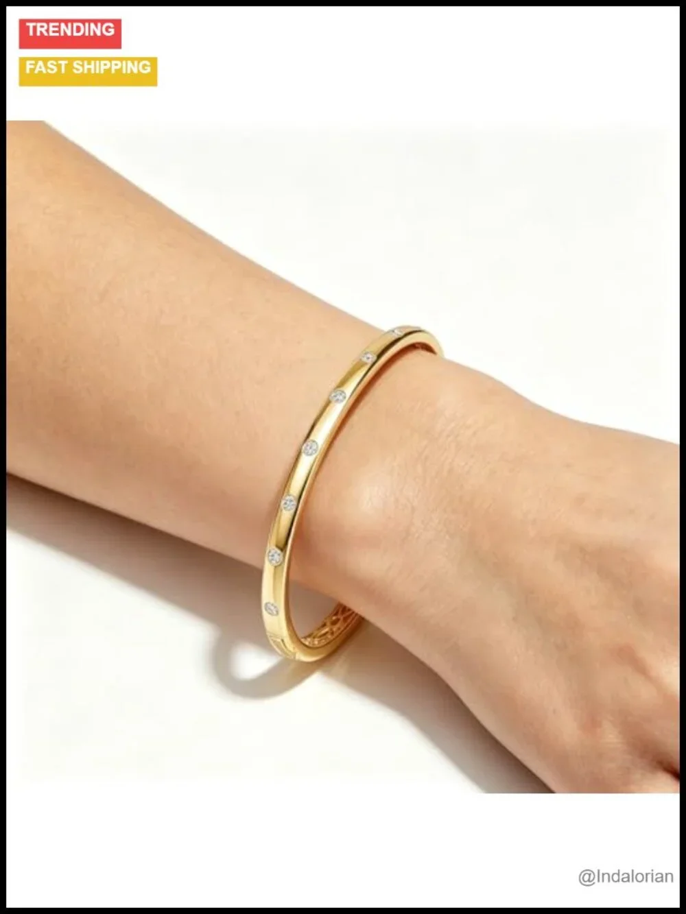 14K Gold Plated Bangle Bracelet with Cubic Zirconia Accents